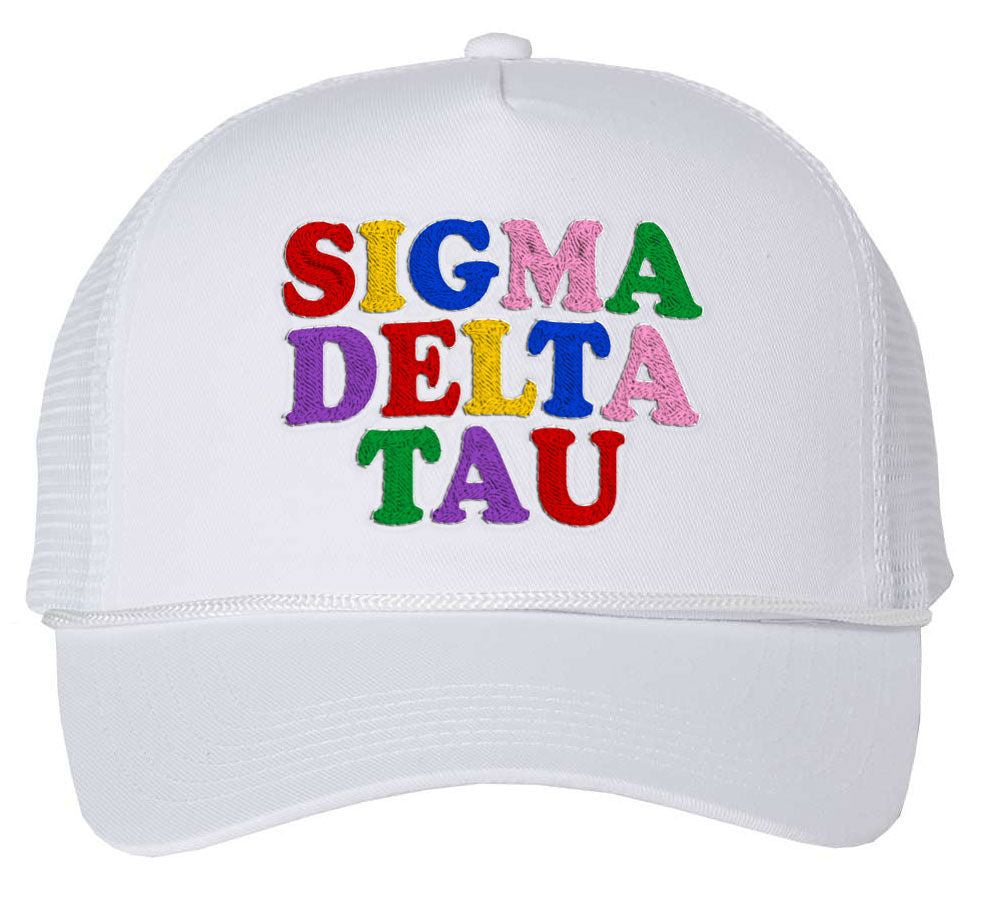 Sigma Delta Tau Rainbow Trucker Hat Sigma Delta Tau Rainbow Trucker Hat