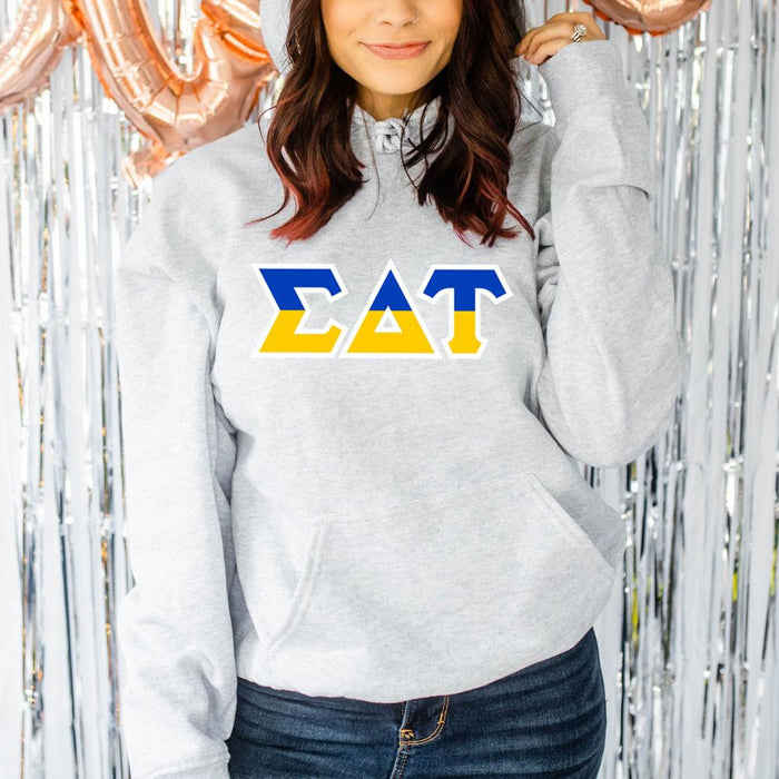 Printify Sigma Delta Tau Two Tone Lettered Hooded Sweatshirts Sigma Delta Tau Two Tone Lettered Hooded Sweatshirts
