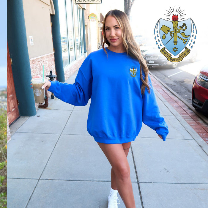 Discount Sigma Delta Tau World Famous Crest Shield Crewneck Sweatshirt Best Value DISCOUNT-Sigma Delta Tau World Famous Crest - Shield Crewneck Sweatshirt - Best Value