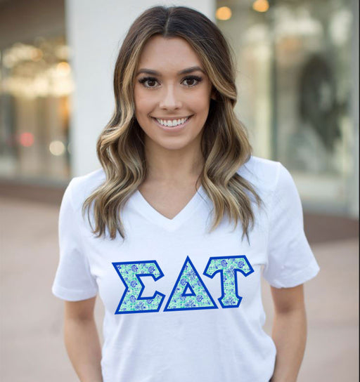 Sigma Delta Tau DISCOUNT-Sigma Delta Tau Lettered V-Neck Tee
