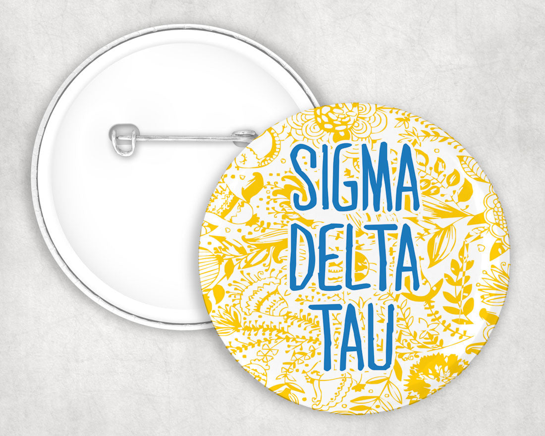 Sigma Delta Tau Floral Text Pin Buttons Sigma Delta Tau floral-text Pin Buttons