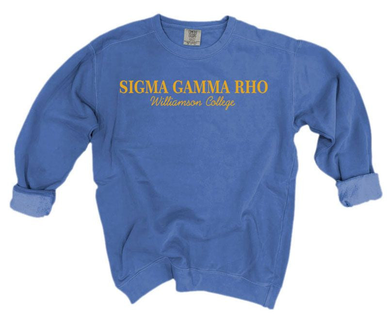 Sigma Gamma Rho Script Comfort Colors Greek Crewneck Sweatshirt Sigma Gamma Rho Script Comfort Colors Greek Crewneck Sweatshirt