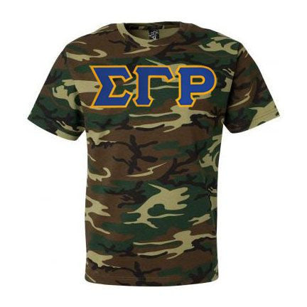 Discount Sigma Gamma Rho Lettered Camouflage T Shirt DISCOUNT-Sigma Gamma Rho Lettered Camouflage T-Shirt