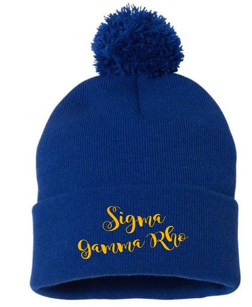 Sigma Gamma Rho Knit Pom Pom Beanie With Cuff Sigma Gamma Rho Knit Pom-Pom Beanie with Cuff