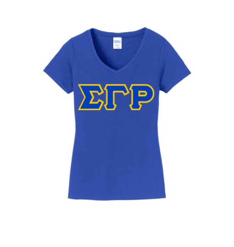 Discount Sigma Gamma Rho Lettered V Neck Tee DISCOUNT-Sigma Gamma Rho Lettered V-Neck Tee