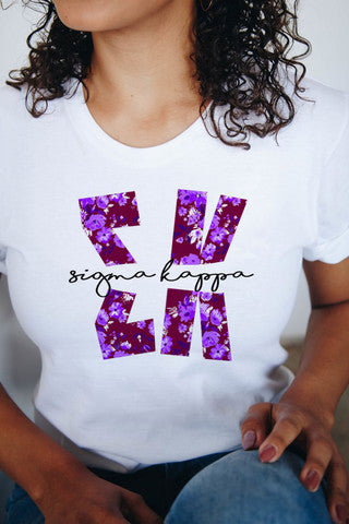 Sigma Kappa Sigma Kappa Floral Big Lettered T-Shirts