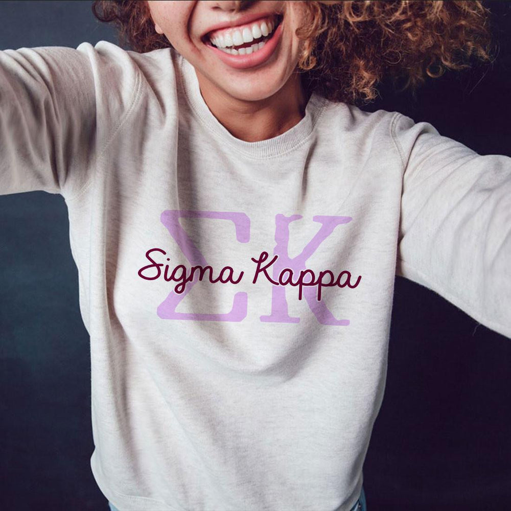 Printify Sigma Kappa Greek Type Crewneck Sweatshirts Sigma Kappa Greek Type Crewneck Sweatshirts