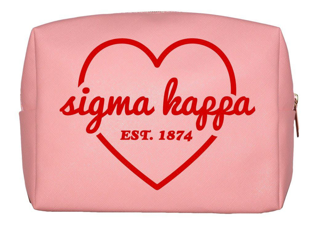 Sigma Kappa Pink With Red Heart Makeup Bag Sigma Kappa Pink with Red Heart Makeup Bag
