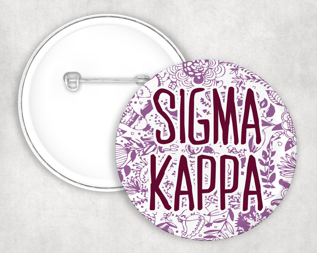Sigma Kappa Floral Text Pin Buttons Sigma Kappa floral-text Pin Buttons