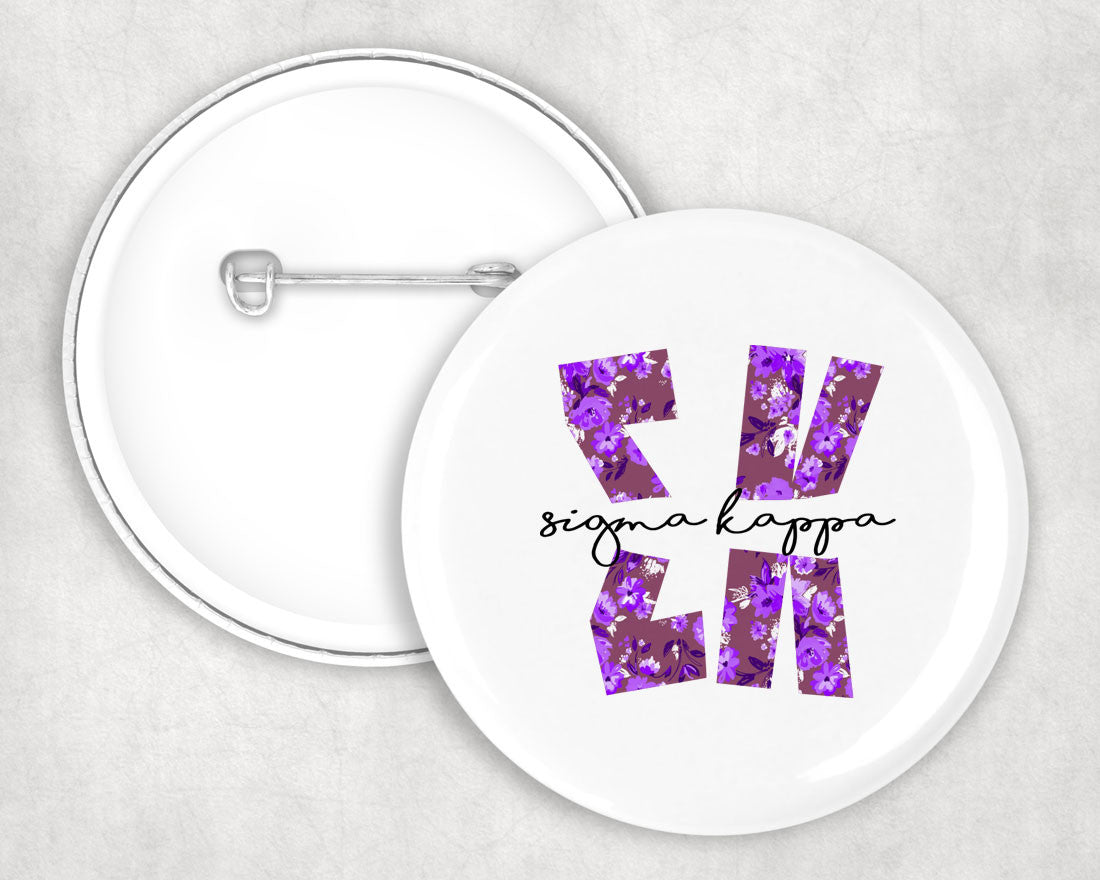 Sigma Kappa Big Floral Pin Buttons Sigma Kappa Big Floral Pin Buttons