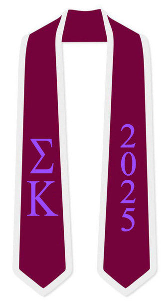 Discount Sigma Kappa Greek 2 Tone Lettered Graduation Sash Stole W/ Year DISCOUNT-Sigma Kappa Greek 2 Tone Lettered Graduation Sash Stole w/ Year