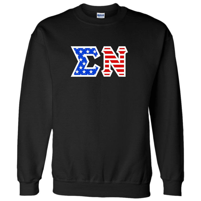 Discount Sigma Nu Greek Letter American Flag Crewneck DISCOUNT-Sigma Nu Greek Letter American Flag Crewneck