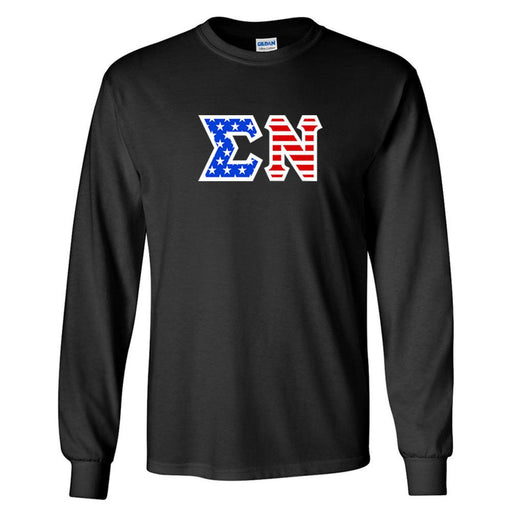 Sigma Nu DISCOUNT-Sigma Nu Greek Letter American Flag long sleeve tee