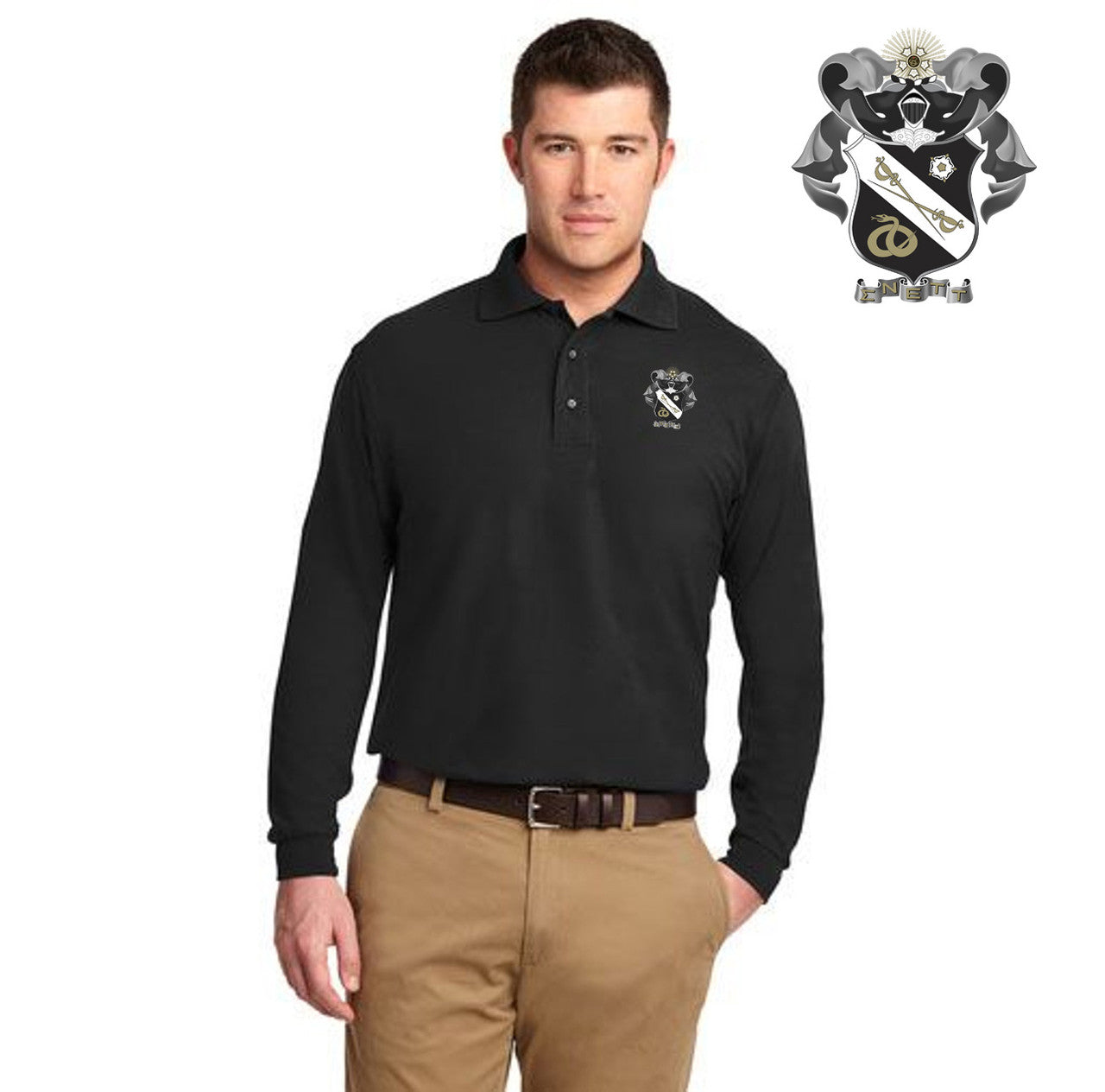 Discount Sigma Nu Emblem Long Sleeve Polo DISCOUNT-Sigma Nu Emblem Long Sleeve Polo
