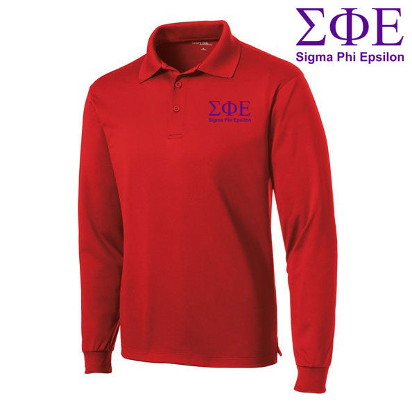 Sigma Phi Epsilon World Famous Long Sleeve Dry Fit Polo Sigma Phi Epsilon-World Famous Long Sleeve Dry Fit Polo