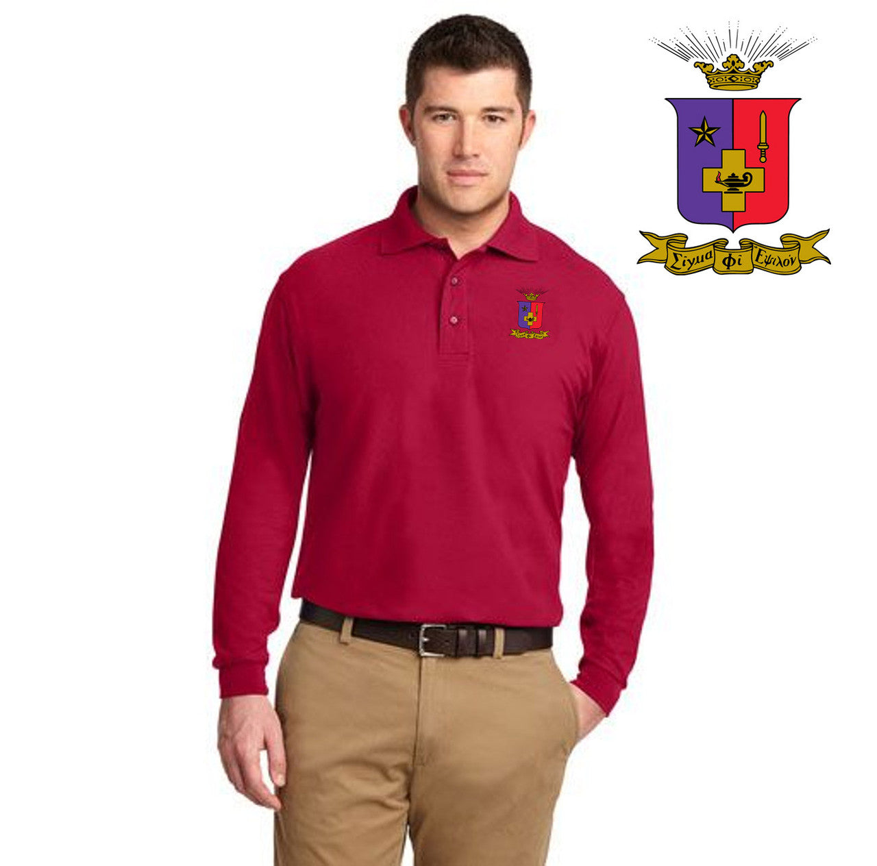 Discount Sigma Phi Epsilon Emblem Long Sleeve Polo DISCOUNT-Sigma Phi Epsilon Emblem Long Sleeve Polo
