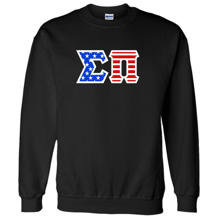 Discount Sigma Pi Greek Letter American Flag Crewneck DISCOUNT-Sigma Pi Greek Letter American Flag Crewneck