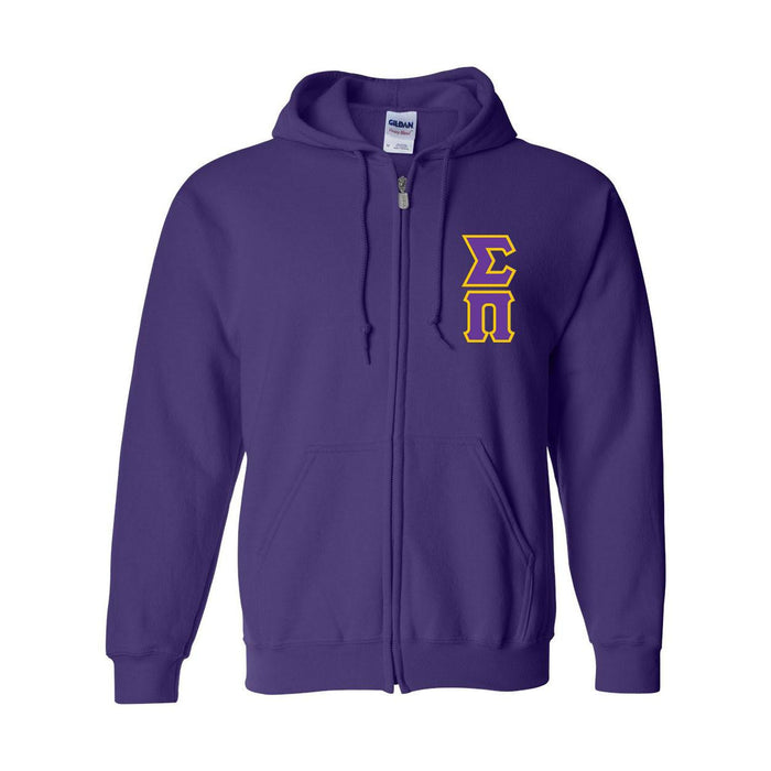 Sigma Pi Heavy Full Zip Hoodie 3" Letters Sigma Pi Heavy Full Zip Hoodie - 3