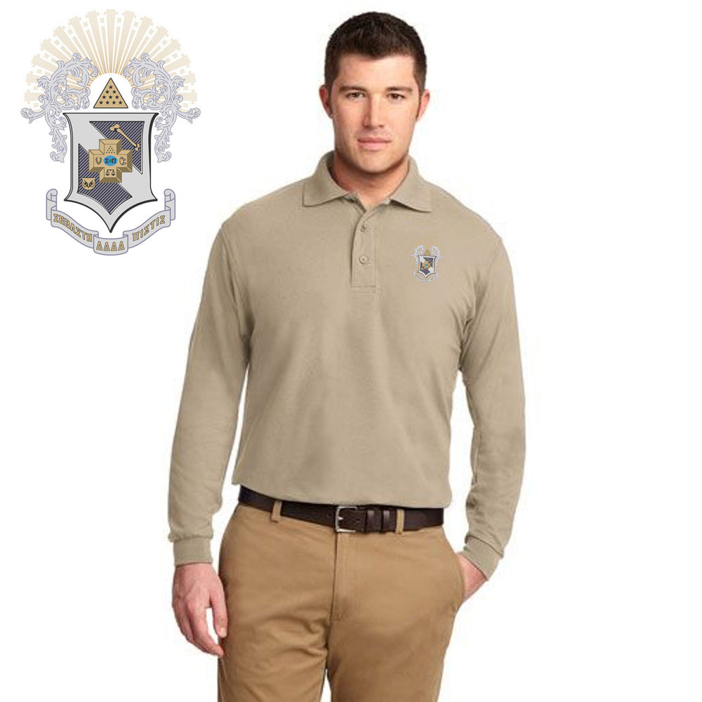Discount Sigma Pi Emblem Long Sleeve Polo DISCOUNT-Sigma Pi Emblem Long Sleeve Polo