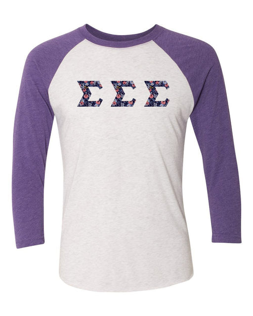 Sigma Sigma Sigma Sigma Sigma Sigma Unisex Tri-Blend Three-Quarter Sleeve Baseball Raglan Tee