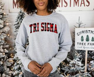 Sigma Sigma Sigma Sigma Sigma Sigma Christmas Plaid Nickname Crewnecks