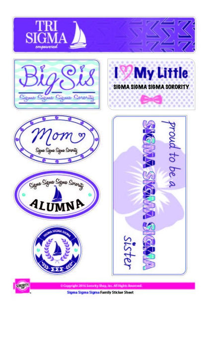 Sigma Sigma Sigma Family Sticker Sheet Sigma Sigma Sigma Family Sticker Sheet