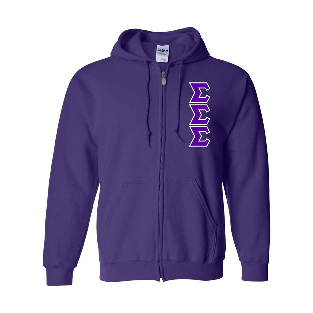 Sigma Sigma Sigma Heavy Full Zip Hoodie 3" Letters Sigma Sigma Sigma Heavy Full Zip Hoodie - 3