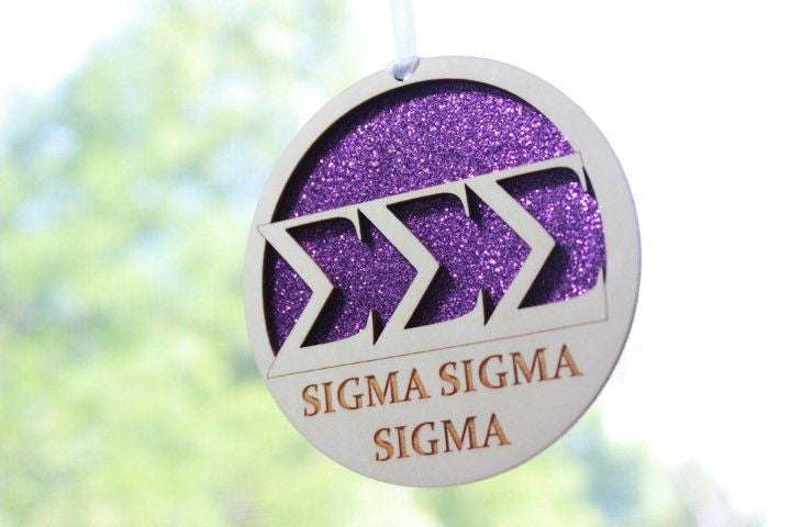 Sigma Sigma Sigma Laser Carved Greek Letter Ornament 3" Round Sigma Sigma Sigma Laser Carved Greek Letter Ornament - 3