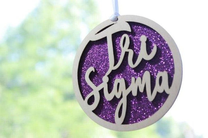 Sigma Sigma Sigma Laser Carved Script Ornament 3" Round Sigma Sigma Sigma Laser Carved Script Ornament - 3