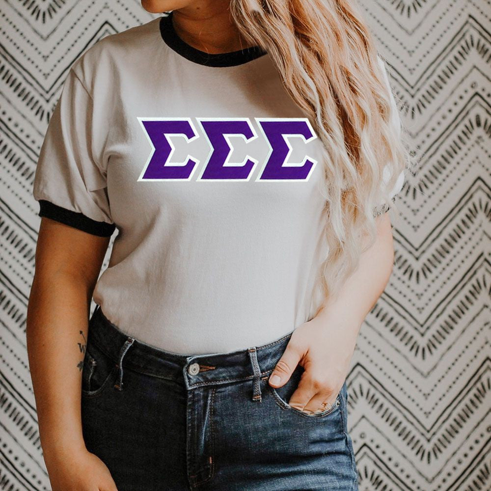 Discount Sigma Sigma Sigma Lettered Ringer Shirt DISCOUNT-Sigma Sigma Sigma Lettered Ringer Shirt