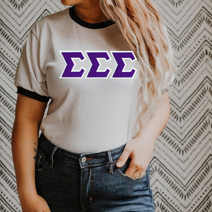 Discount Sigma Sigma Sigma Lettered Ringer Shirt DISCOUNT-Sigma Sigma Sigma Lettered Ringer Shirt