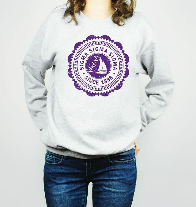 Printify Sigma Sigma Sigma Seal Crewneck Sweatshirts Sigma Sigma Sigma Seal Crewneck Sweatshirts
