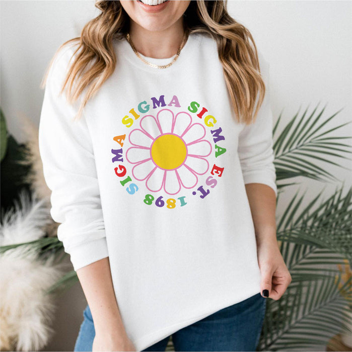 Sigma Sigma Sigma Rainbow Daisy Crewneck Sweatshirt Sigma Sigma Sigma Rainbow Daisy Crewneck Sweatshirt