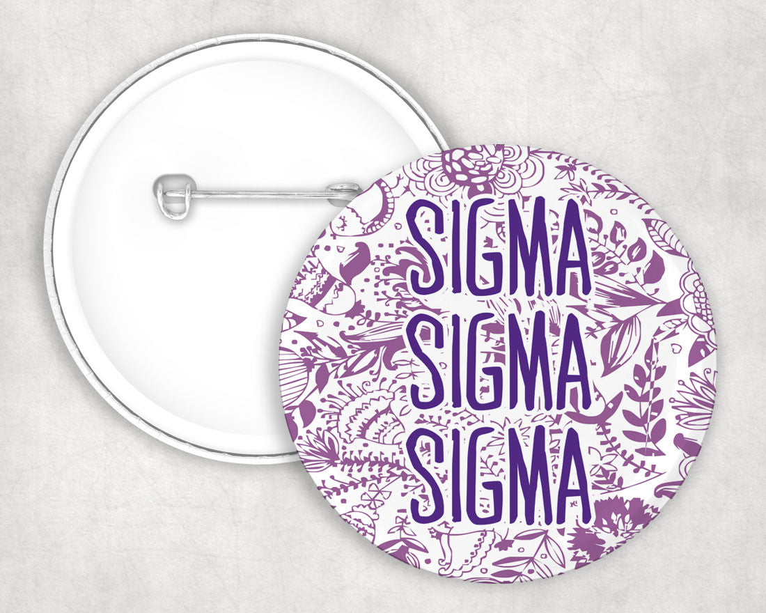 Sigma Sigma Sigma Floral Text Pin Buttons Sigma Sigma Sigma floral-text Pin Buttons