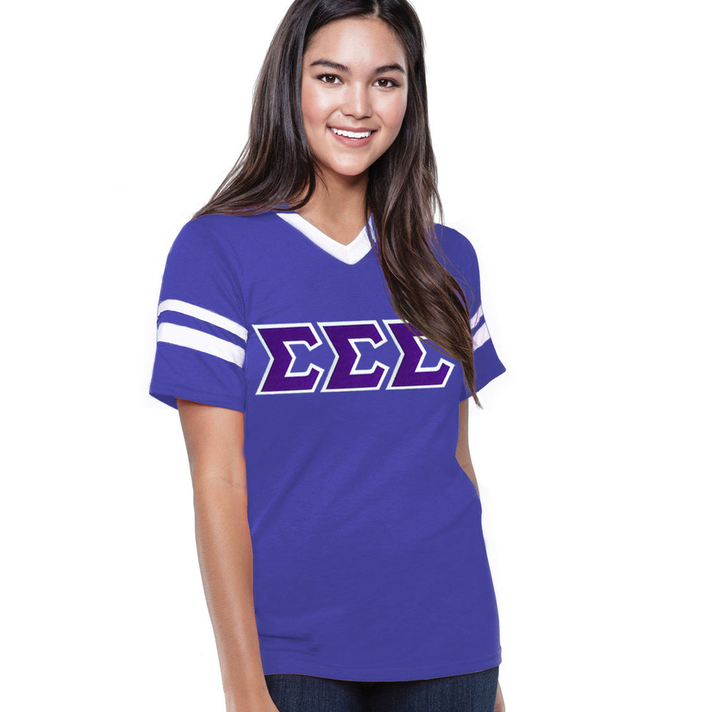 Discount Sigma Sigma Sigma Jersey With Greek Applique Letters DISCOUNT-Sigma Sigma Sigma Jersey With Greek Applique Letters