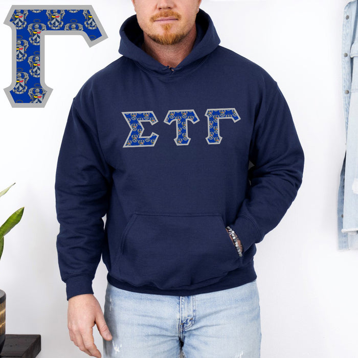 Sigma Tau Gamma Fraternity Crest Shield Twill Letter Hooded Sweatshirt Sigma Tau Gamma Fraternity Crest - Shield Twill Letter Hooded Sweatshirt