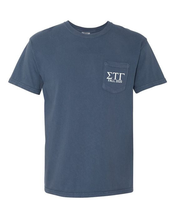 Sigma Tau Gamma Greek Letter Comfort Colors Pocket Tee Sigma Tau Gamma Greek Letter Comfort Colors Pocket Tee