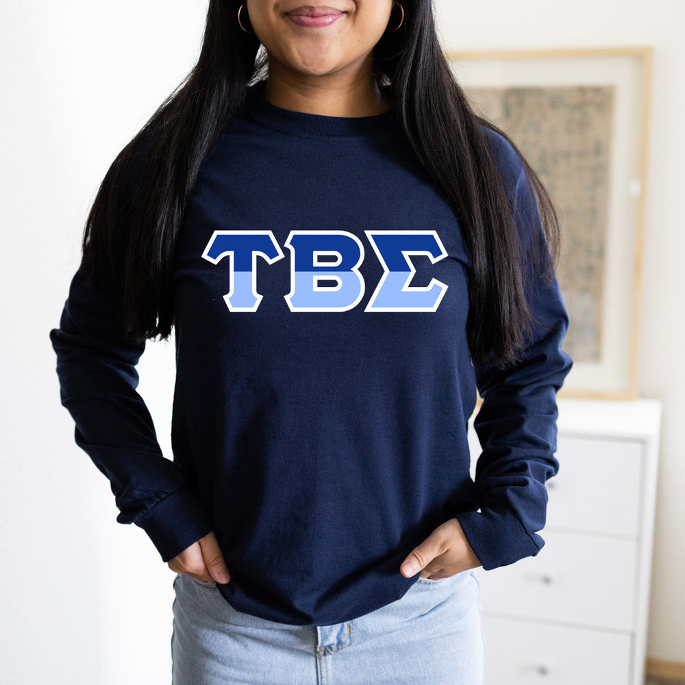 Tau Beta Sigma Two Tone Greek Lettered Longsleeve Tee Tau Beta Sigma Two Tone Greek Lettered Longsleeve Tee