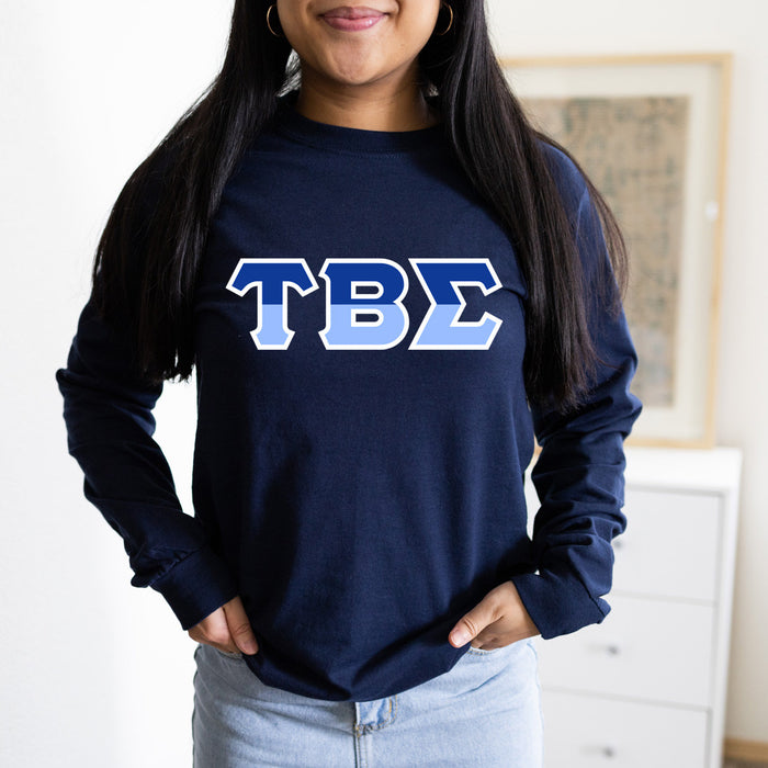 Tau Beta Sigma Two Tone Greek Lettered Longsleeve Tee Tau Beta Sigma Two Tone Greek Lettered Longsleeve Tee