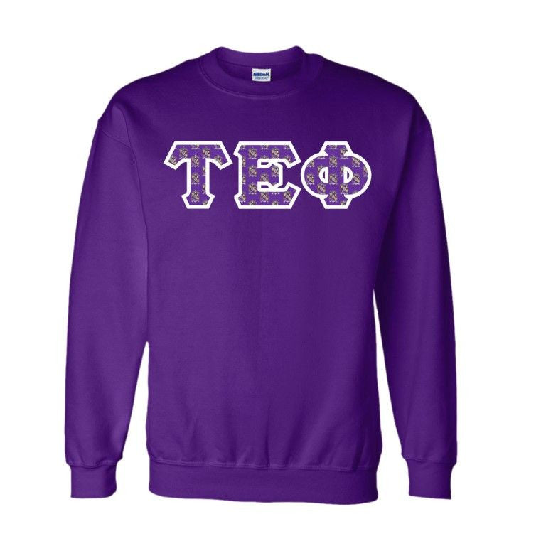 Tau Epsilon Phi Fraternity Crest Shield Twill Letter Crewneck Sweatshirt Tau Epsilon Phi Fraternity Crest - Shield Twill Letter Crewneck Sweatshirt