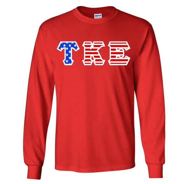 Discount Tau Kappa Epsilon Greek Letter American Flag Long Sleeve Tee DISCOUNT-Tau Kappa Epsilon Greek Letter American Flag long sleeve tee