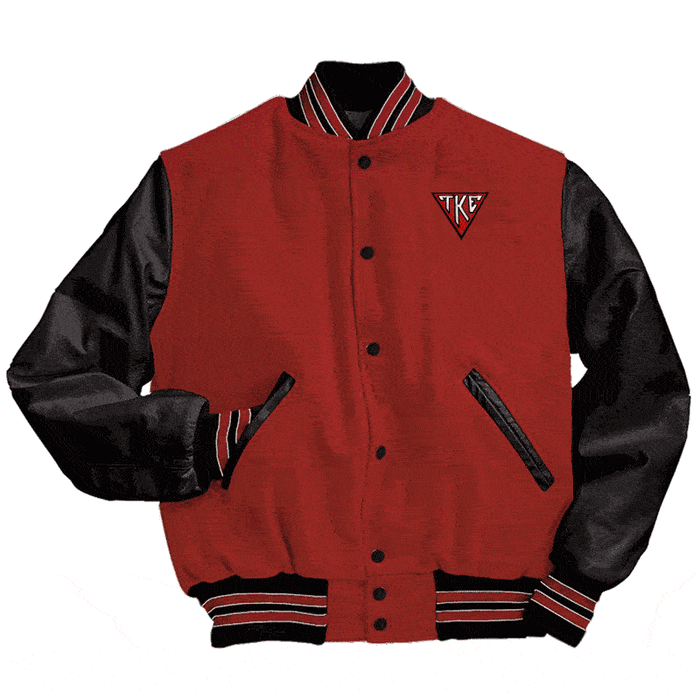 Tau Kappa Epsilon House Plate Triangle Varsity Jacket Tau Kappa Epsilon House Plate Triangle Varsity  Jacket