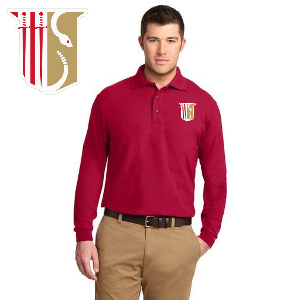 Discount Theta Chi Emblem Long Sleeve Polo DISCOUNT-Theta Chi Emblem Long Sleeve Polo
