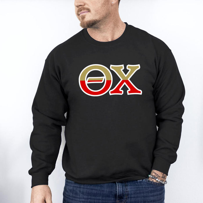 Printify Theta Chi Two Toned Greek Lettered Crewneck Sweatshirts Theta Chi Two Toned Greek Lettered Crewneck Sweatshirts