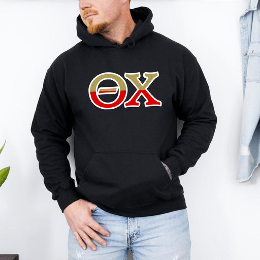 Theta Chi Theta Chi Two Toned Greek Lettered Hooded Sweatshirts