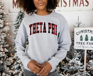 Printify Theta Phi Alpha Christmas Plaid Nickname Crewnecks Theta Phi Alpha Christmas Plaid Nickname Crewnecks