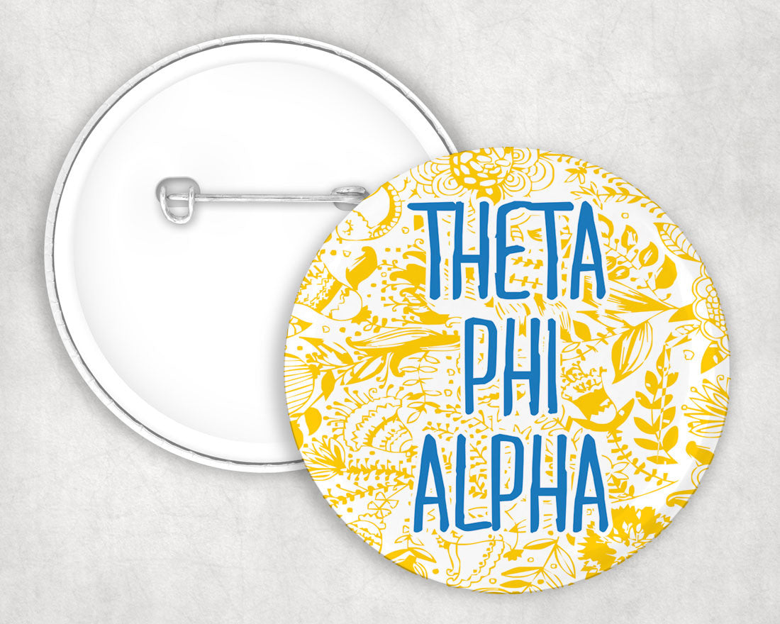 Theta Phi Alpha Floral Text Pin Buttons Theta Phi Alpha floral-text Pin Buttons