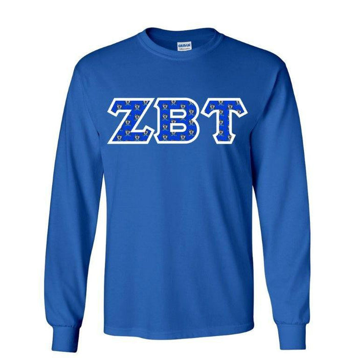 Zeta Beta Tau Fraternity Crest Shield Twill Letter Longsleeve Tee Zeta Beta Tau Fraternity Crest - Shield Twill Letter Longsleeve Tee