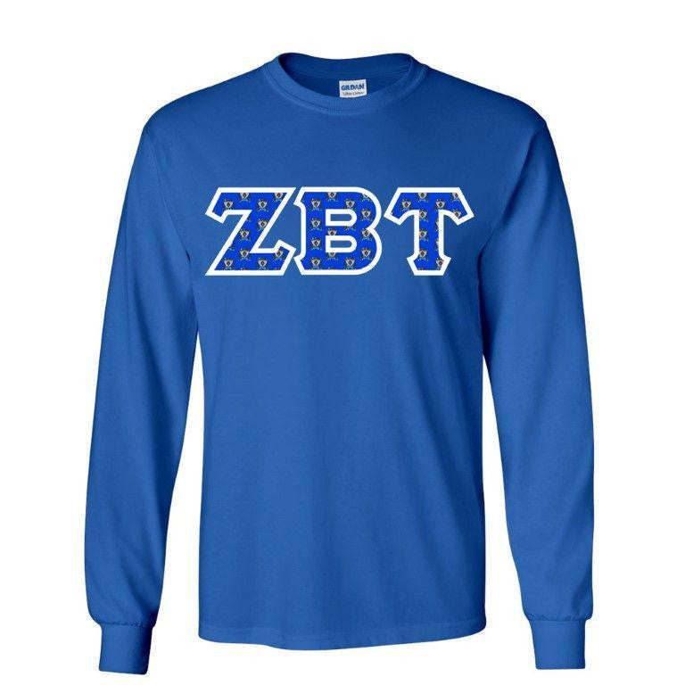 Zeta Beta Tau Fraternity Crest Shield Twill Letter Longsleeve Tee Zeta Beta Tau Fraternity Crest - Shield Twill Letter Longsleeve Tee
