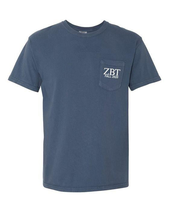 Zeta Beta Tau Greek Letter Comfort Colors Pocket Tee Zeta Beta Tau Greek Letter Comfort Colors Pocket Tee